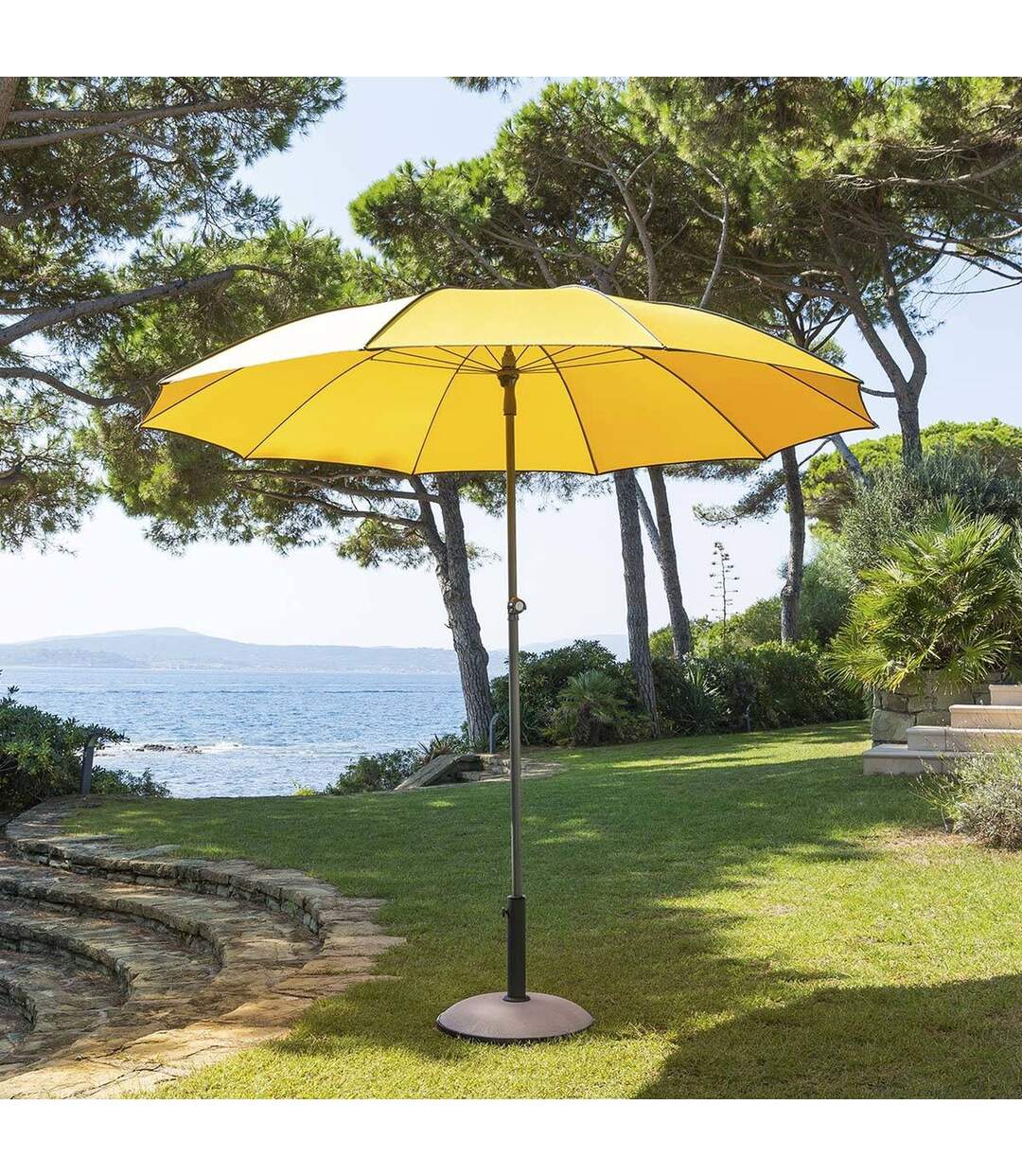 Parasol droit rond Bogota - Inclinable - Diam. 250 cm - Jaune safran