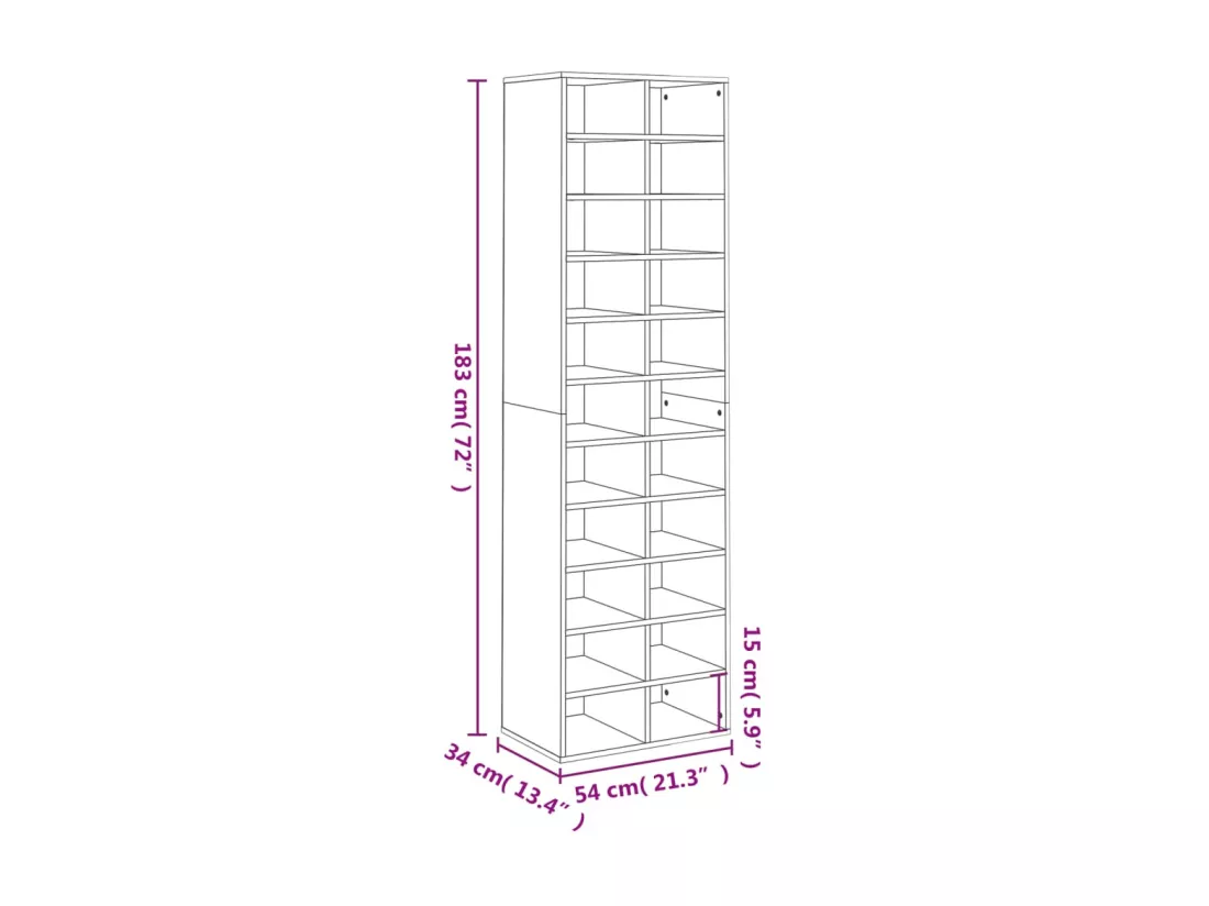 Armoire à chaussures blanc brillant 54x34x183cm bois ingénierie