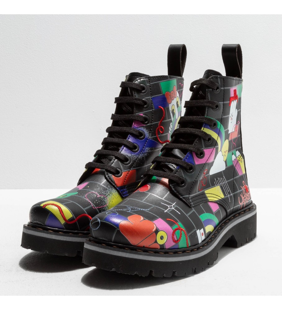 Botas de tornozelo de couro multicoloridas Art