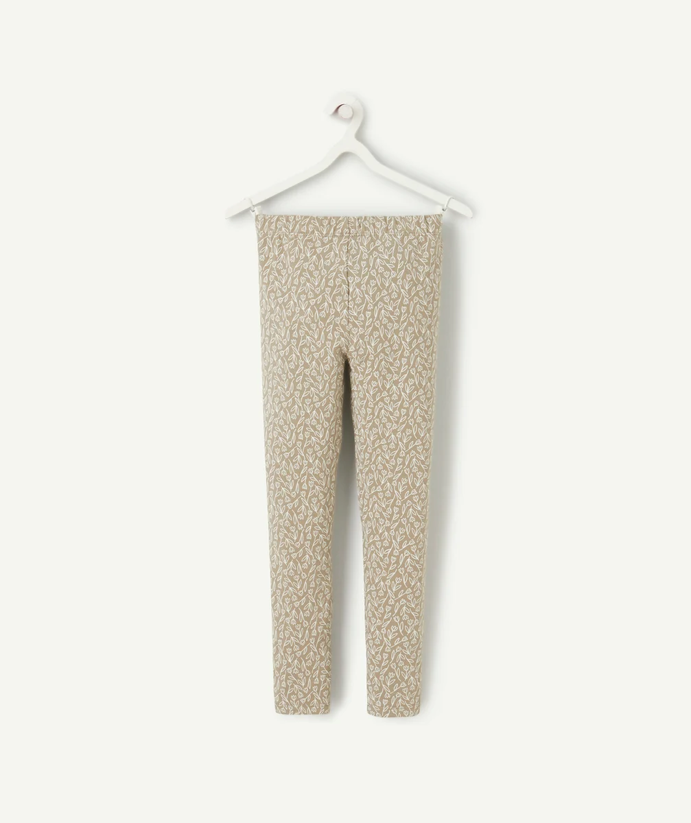 LEGGING FILLE EN COTON BIOLOGIQUE VERT IMPRIMÉ FLEURI BLANC