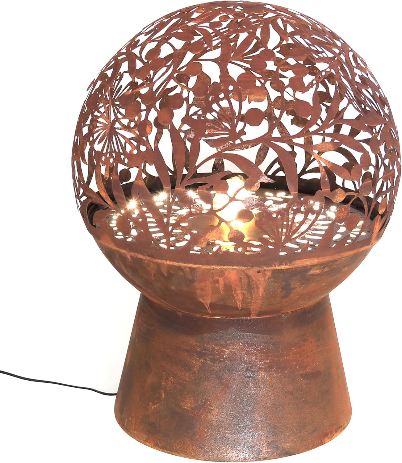 Dehner Gartenbrunnen Fiore, frostbeständiger Brunnen für Außen, Komplett-Set mit warmweißer LED Beleuchtung/Pumpe/Trafo, Höhe 66 cm, Ø 50 cm, Cortenstahl, Kupfer-Farben