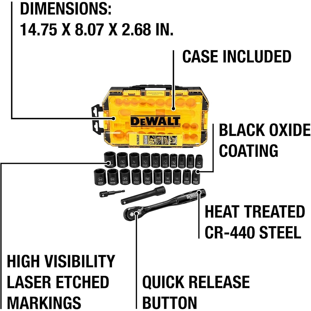 DEWALT DWMT74739 Coffret de douilles à choc 1/2
