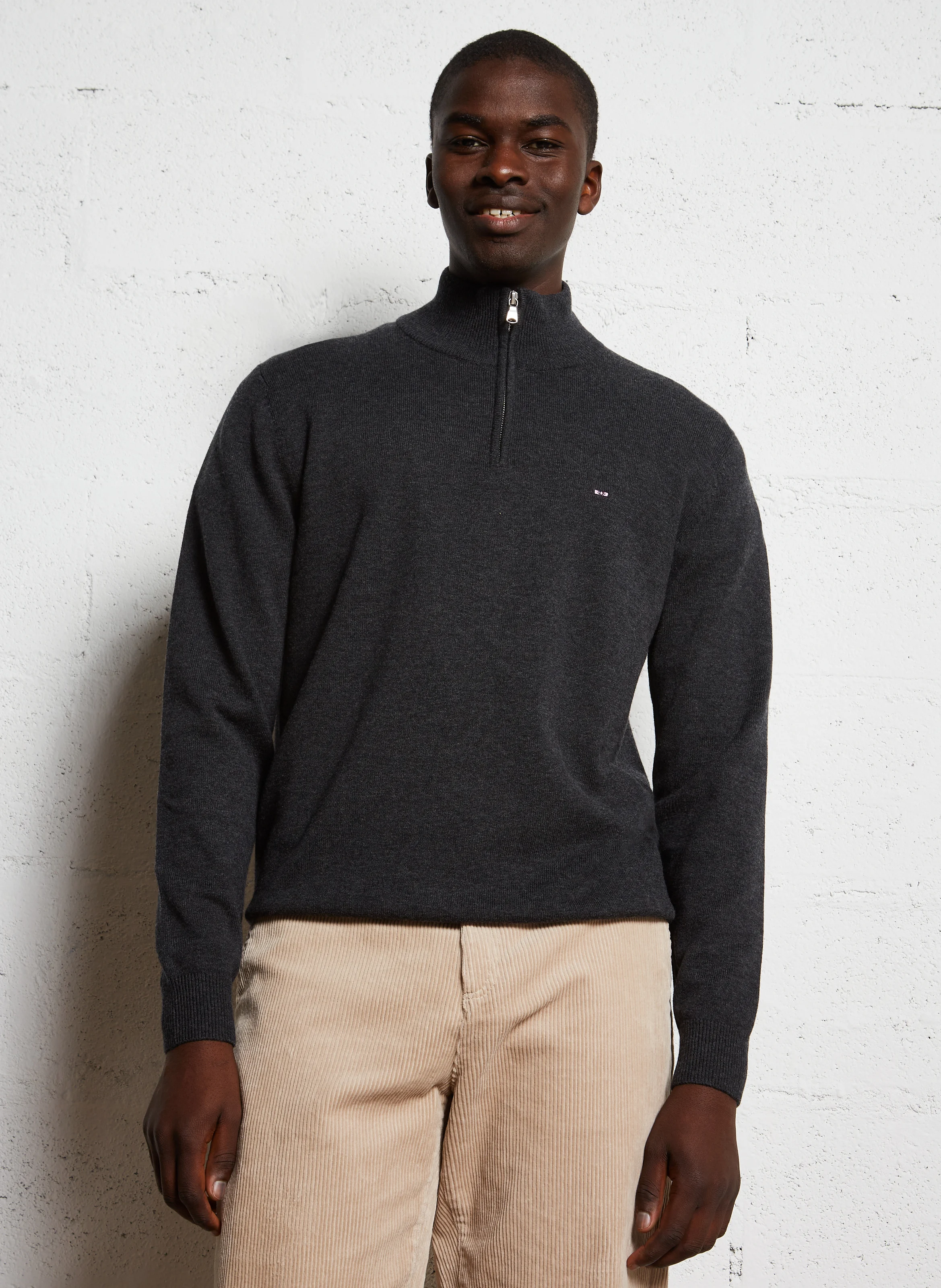 Pull droit en coton et laine | Gris