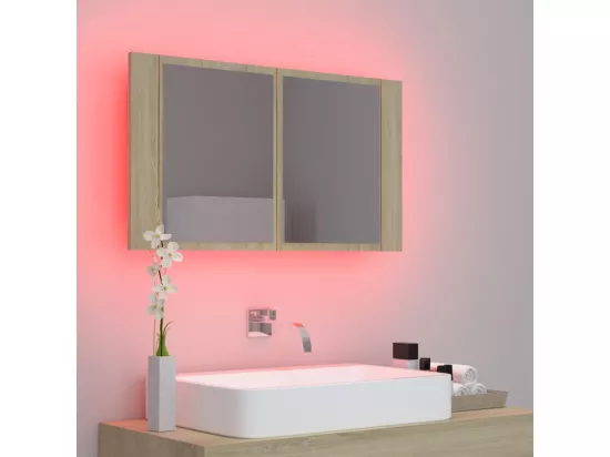 Armoire de salle de bain à miroir à LED Chêne sonoma 80x12x45