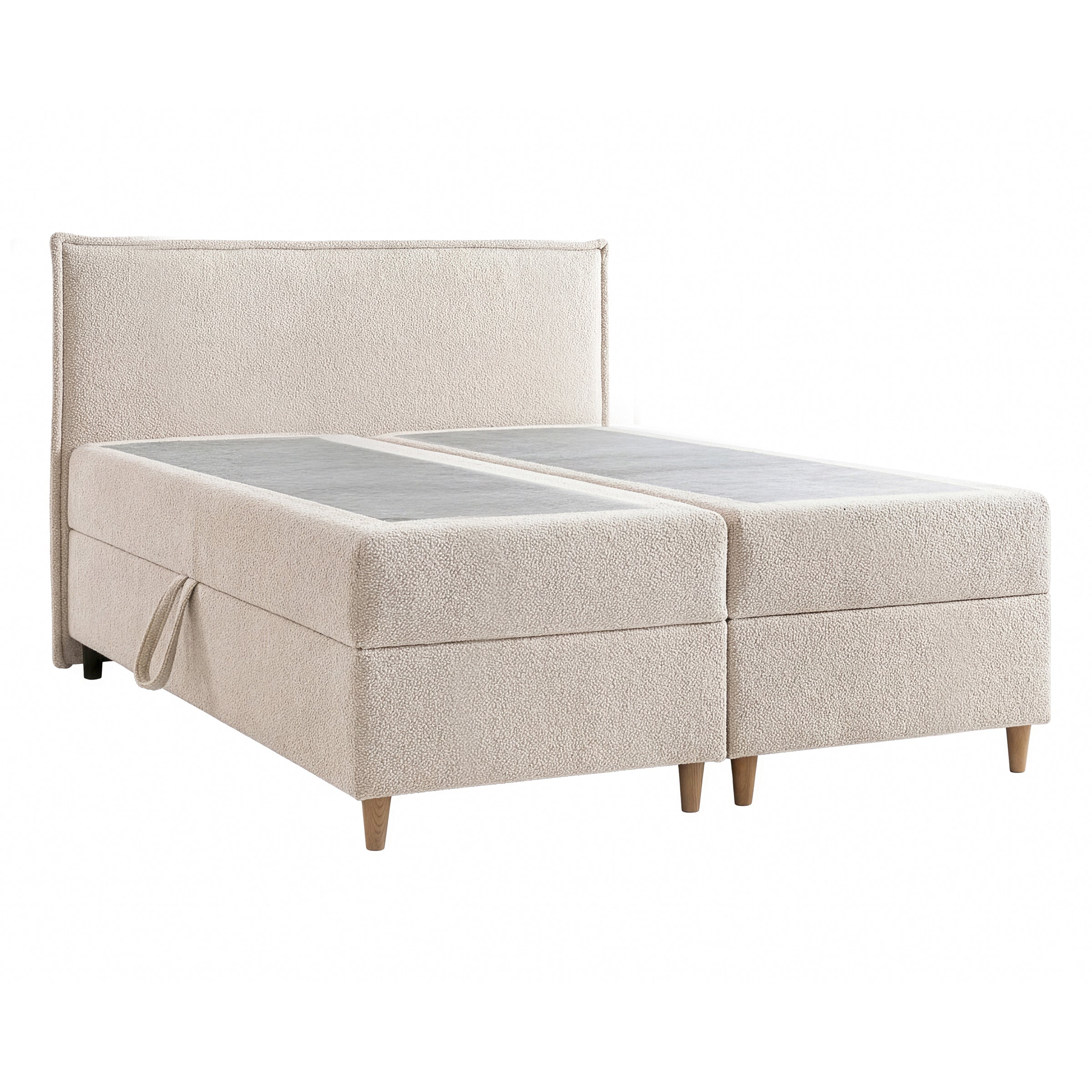 Saku - Boxspring met opbergruimte - Stof beige - 140x200 cm
