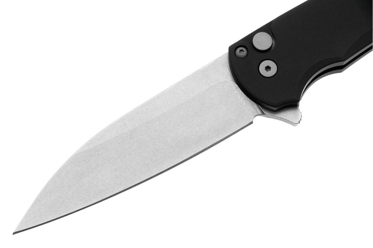 Pro-Tech Malibu 5301 Smooth Handle Black, Stonewashed Magnacut Wharncliffe, zakmes