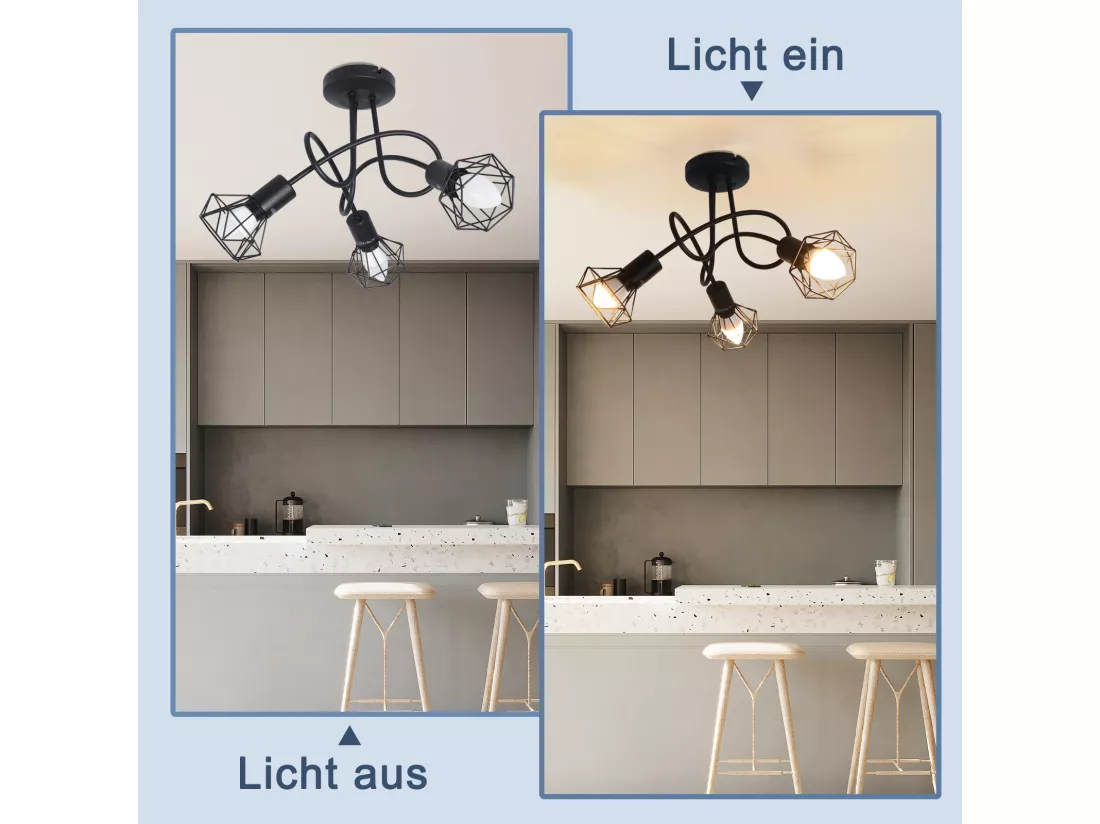 NETTLIFE Spot de plafond LED 3 ampoules noir vintage orientable 350° spot industriel E14