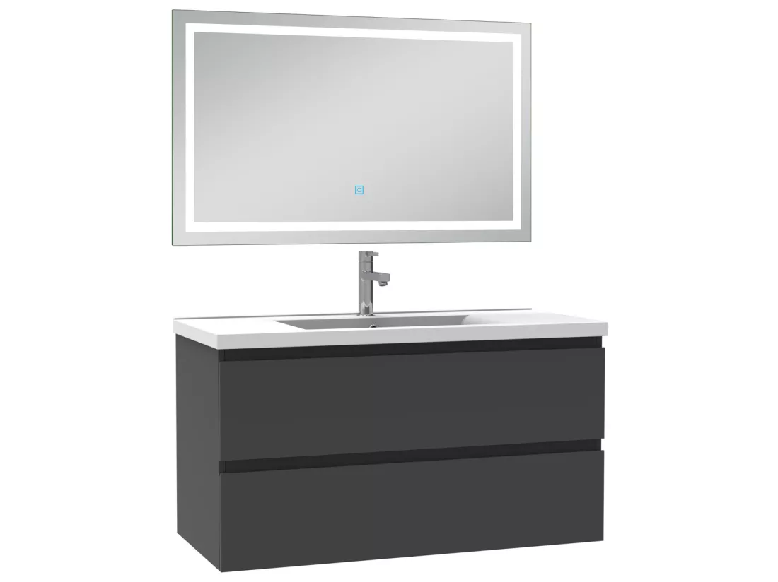 Ensemble meubles salle de bain 100cm simple vasque + miroir Anthracite, Aica