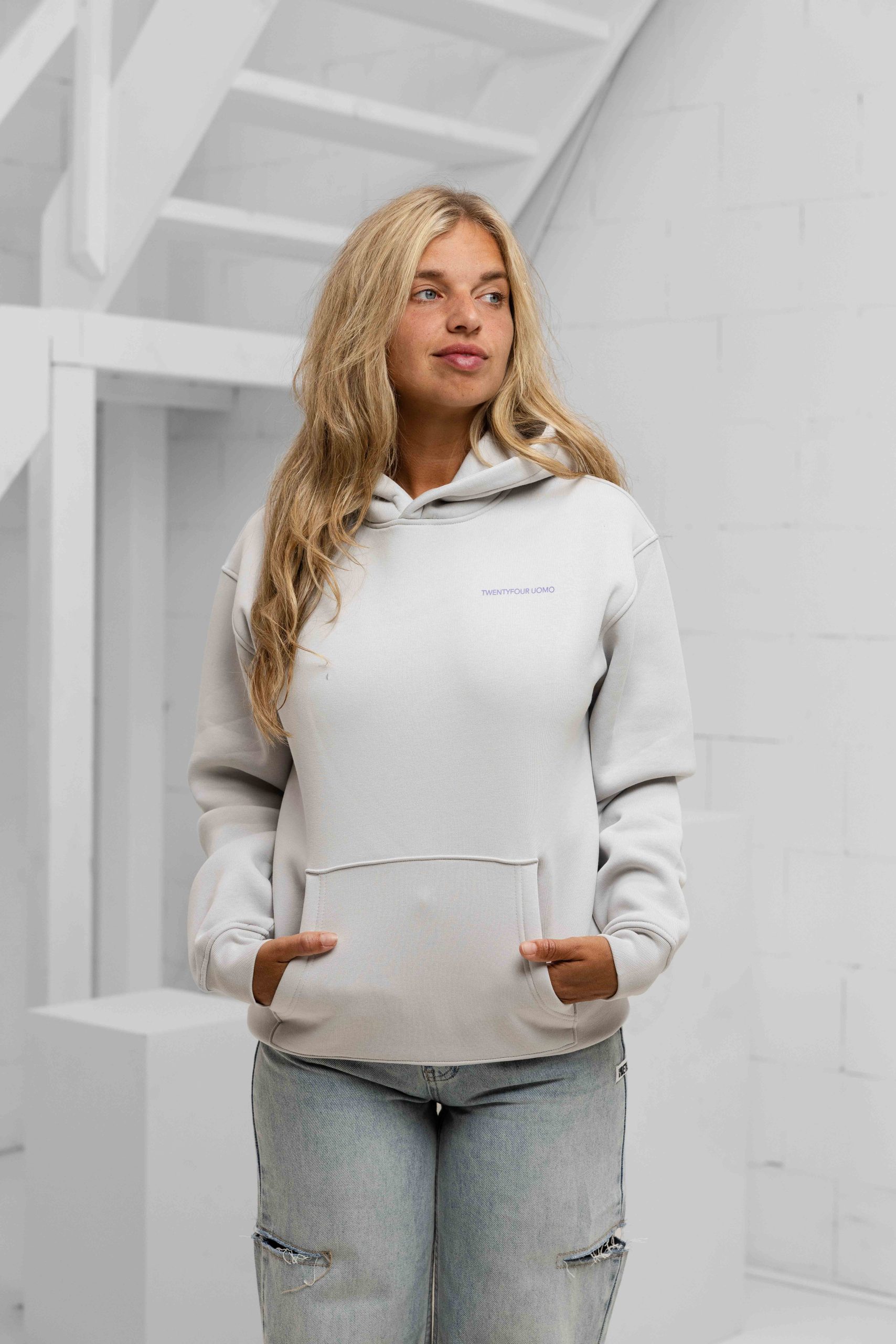 24 Uomo Initial Hoodie Dames Mid Grey
