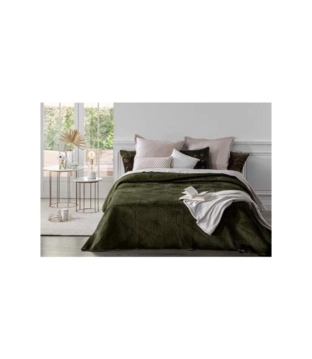 Dessus de Lit Feuilles 240x260cm Vert Kaki