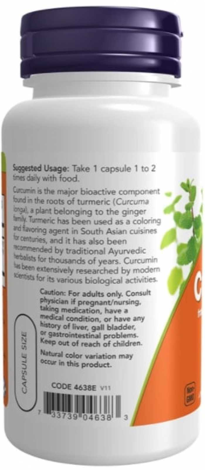 Cápsulas vegetais de curcumina NOW Foods, 60 unidades