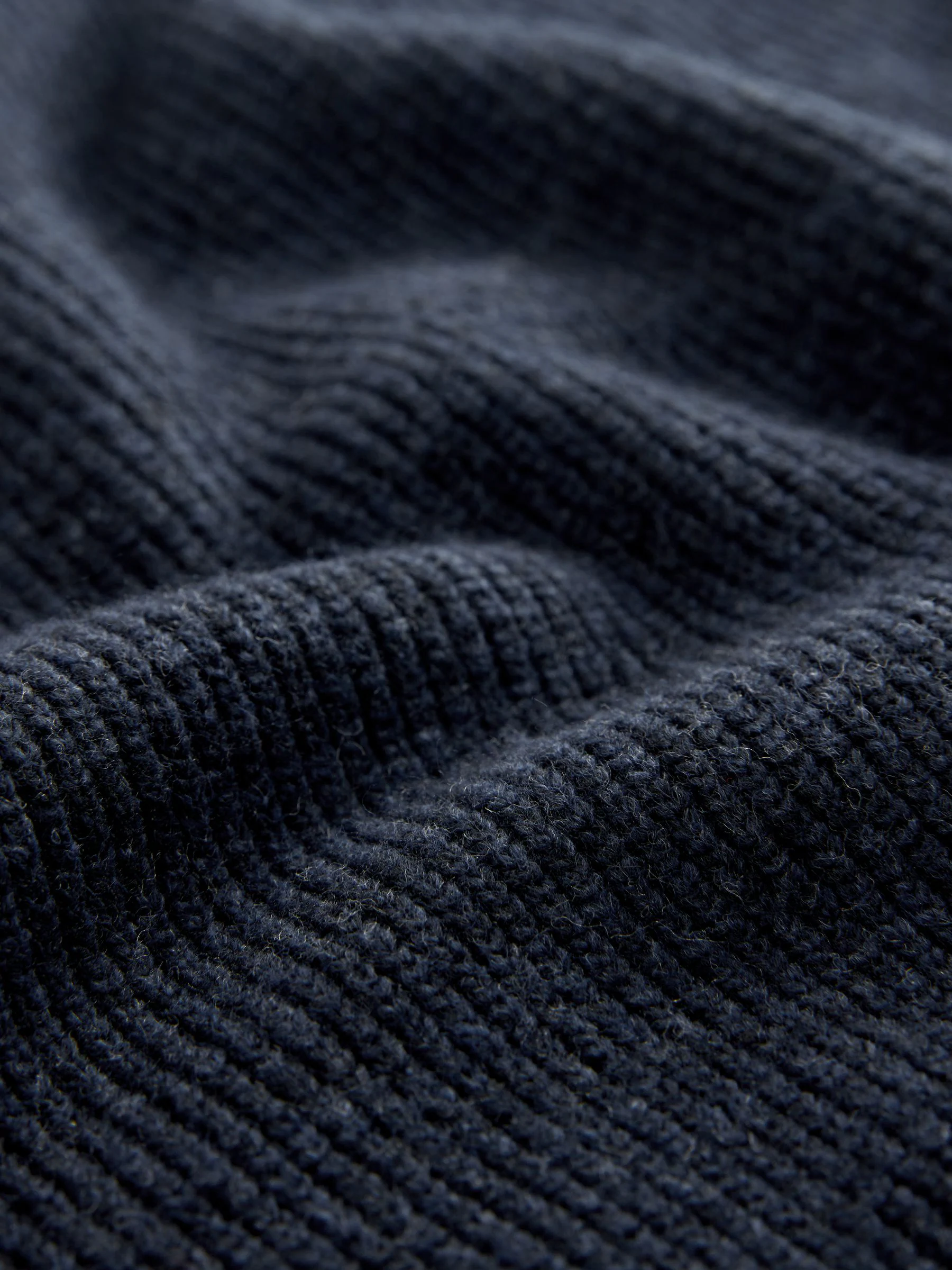 Donkerblauw - Regular-fit poloshirt met textuur, lange mouwen, wol en gebreid