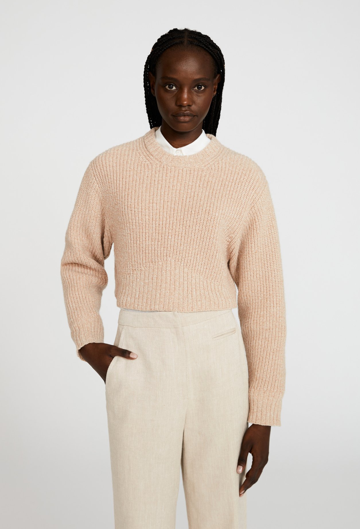 Pull beige court maille
