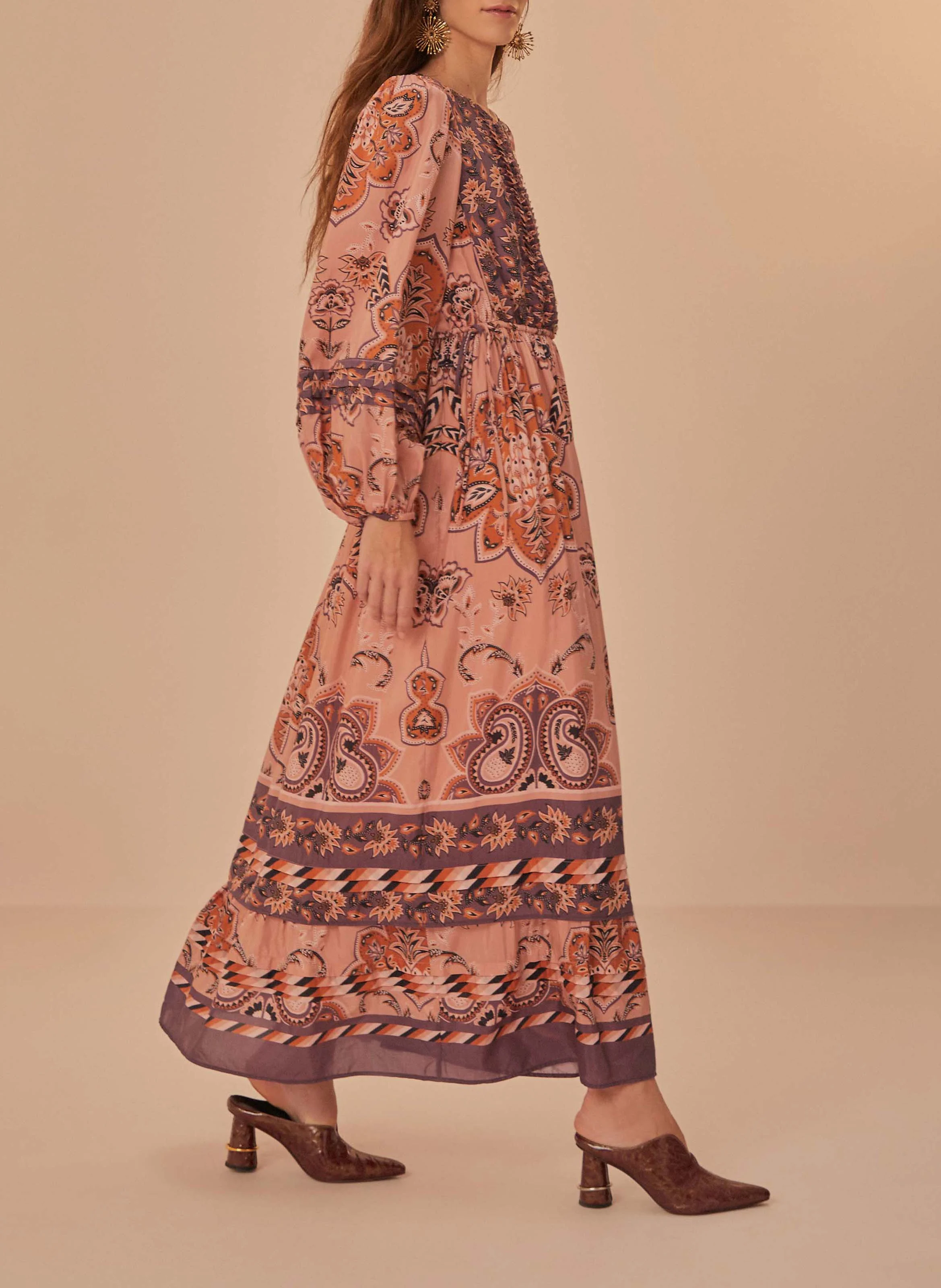 Robe longue en coton mélangé imprimée | Multicolore