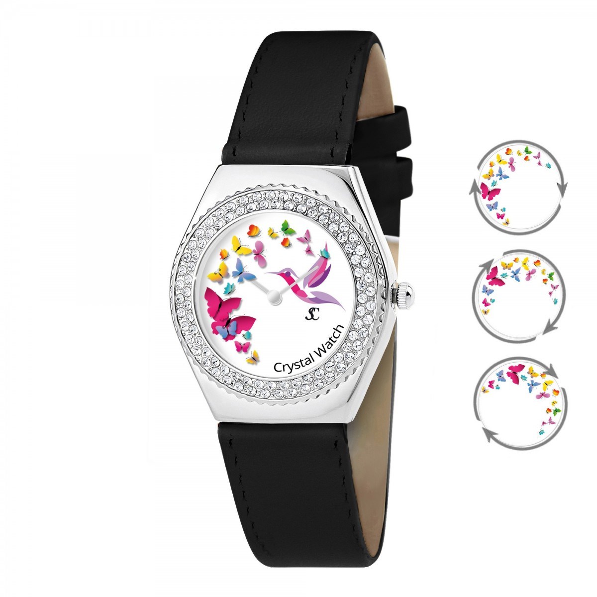 Montre Alysson papillons à mouvement tournant SC Crystal ornée de Cristaux scintillants