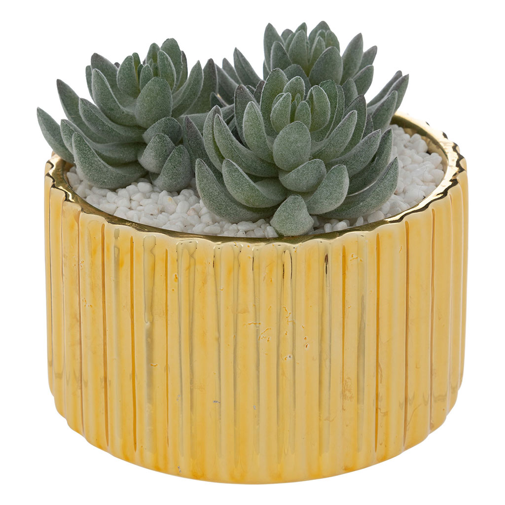 Plante artificielle dans pot en céramique or H 12cm