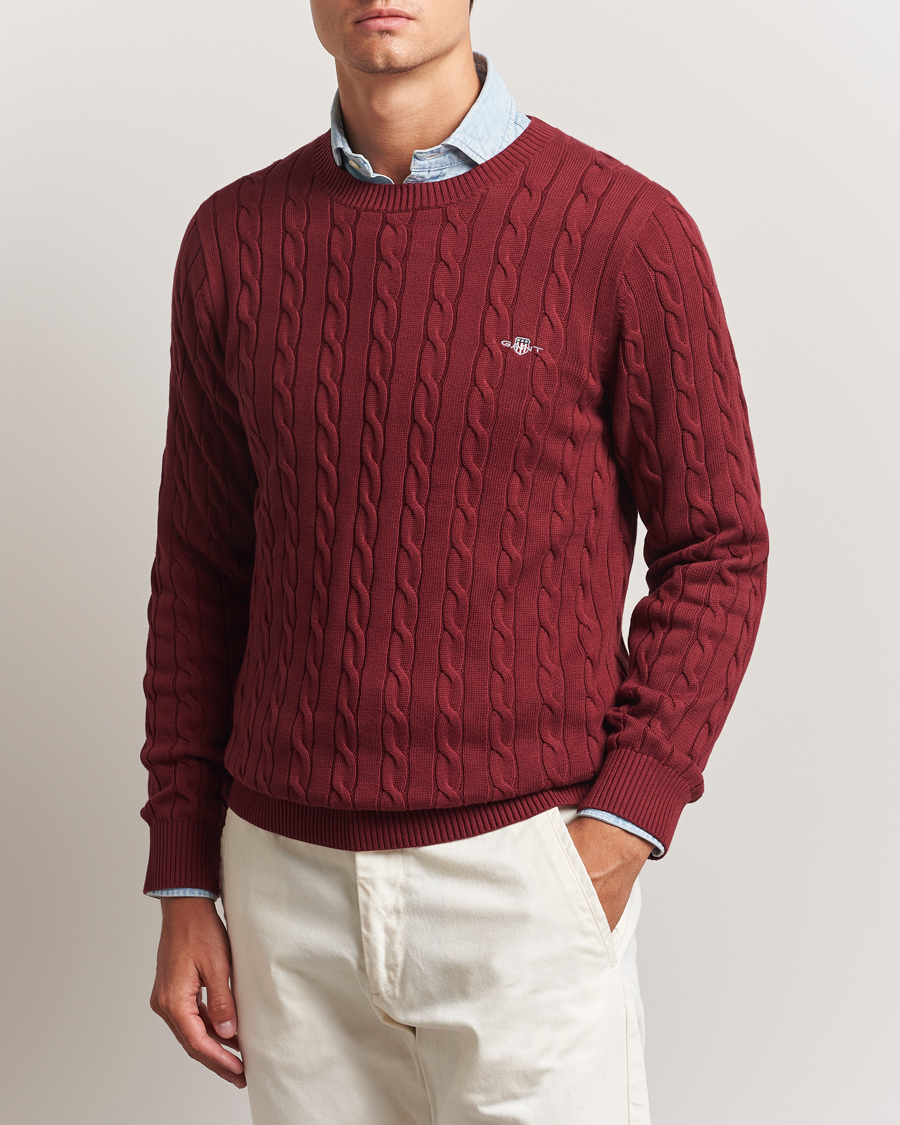 GANT Cotton Cable Crew Neck Plumped Red