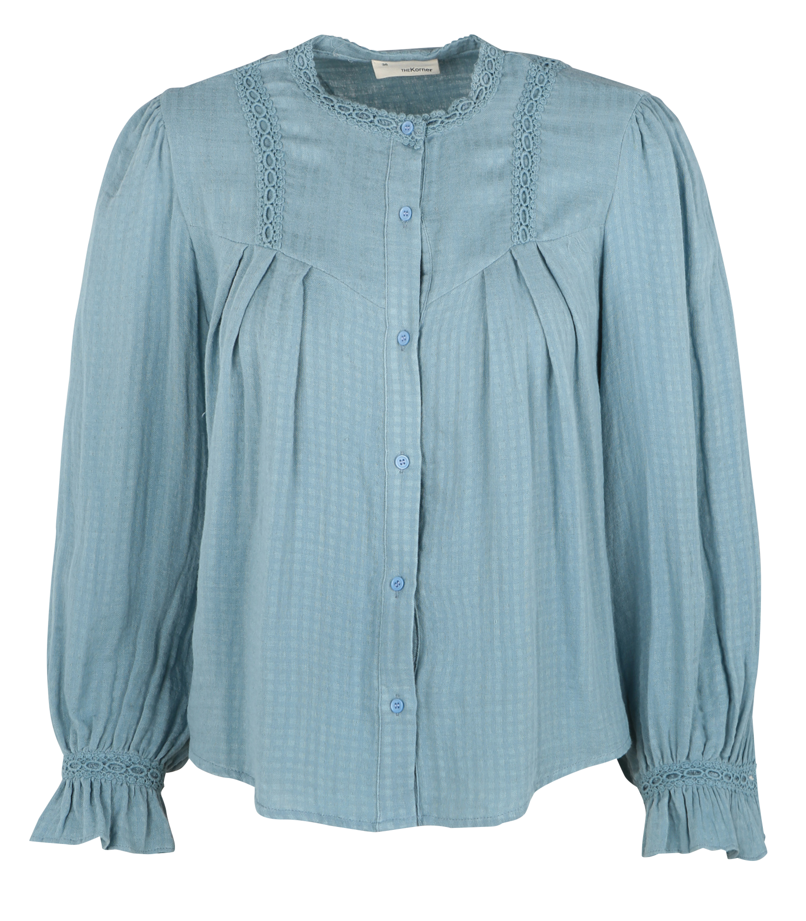 Blouse droite brodée en coton | Bleu