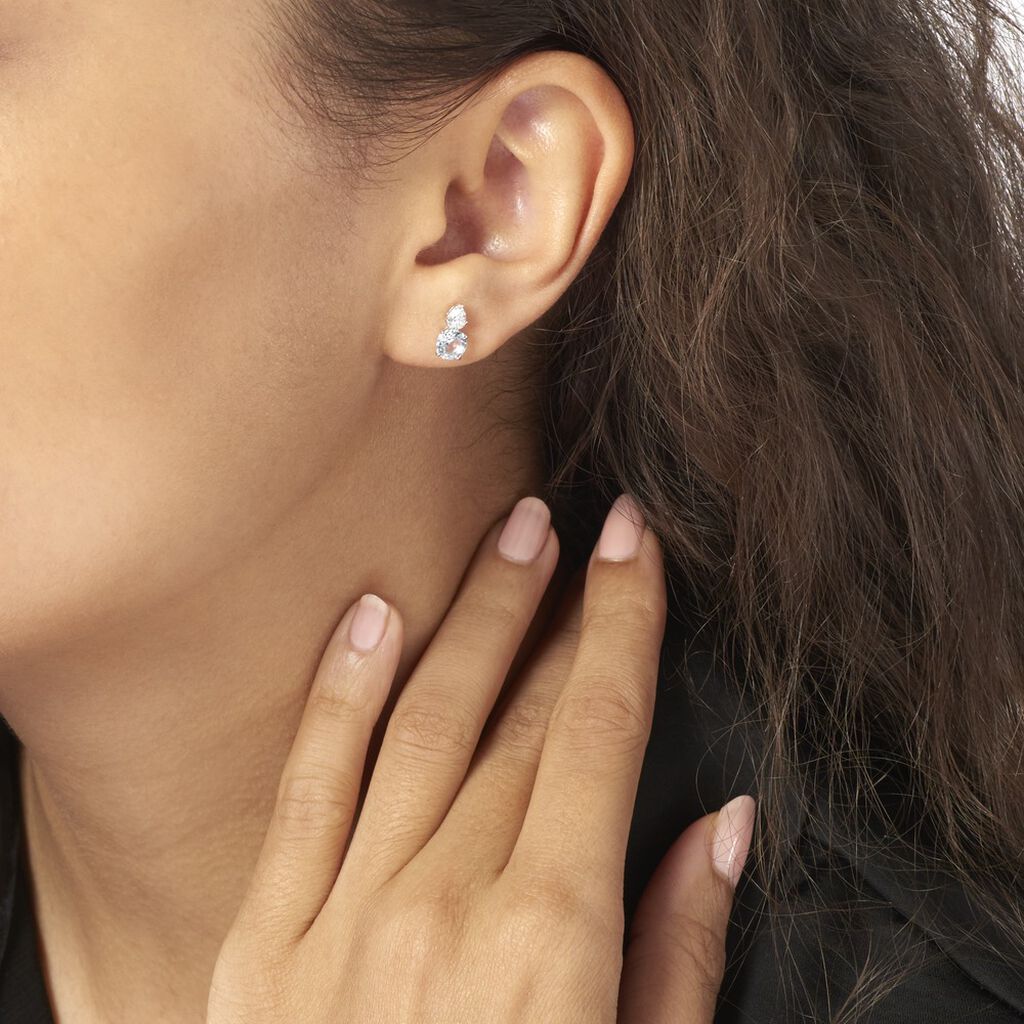 Boucles D'oreilles Puces Giana Or Blanc Topaze Et Oxyde De Zirconium