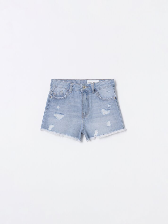 Shorts jeans rasgados - Azul claro