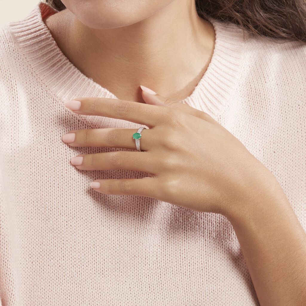 Bague Crista Or Blanc Emeraude Et Diamant