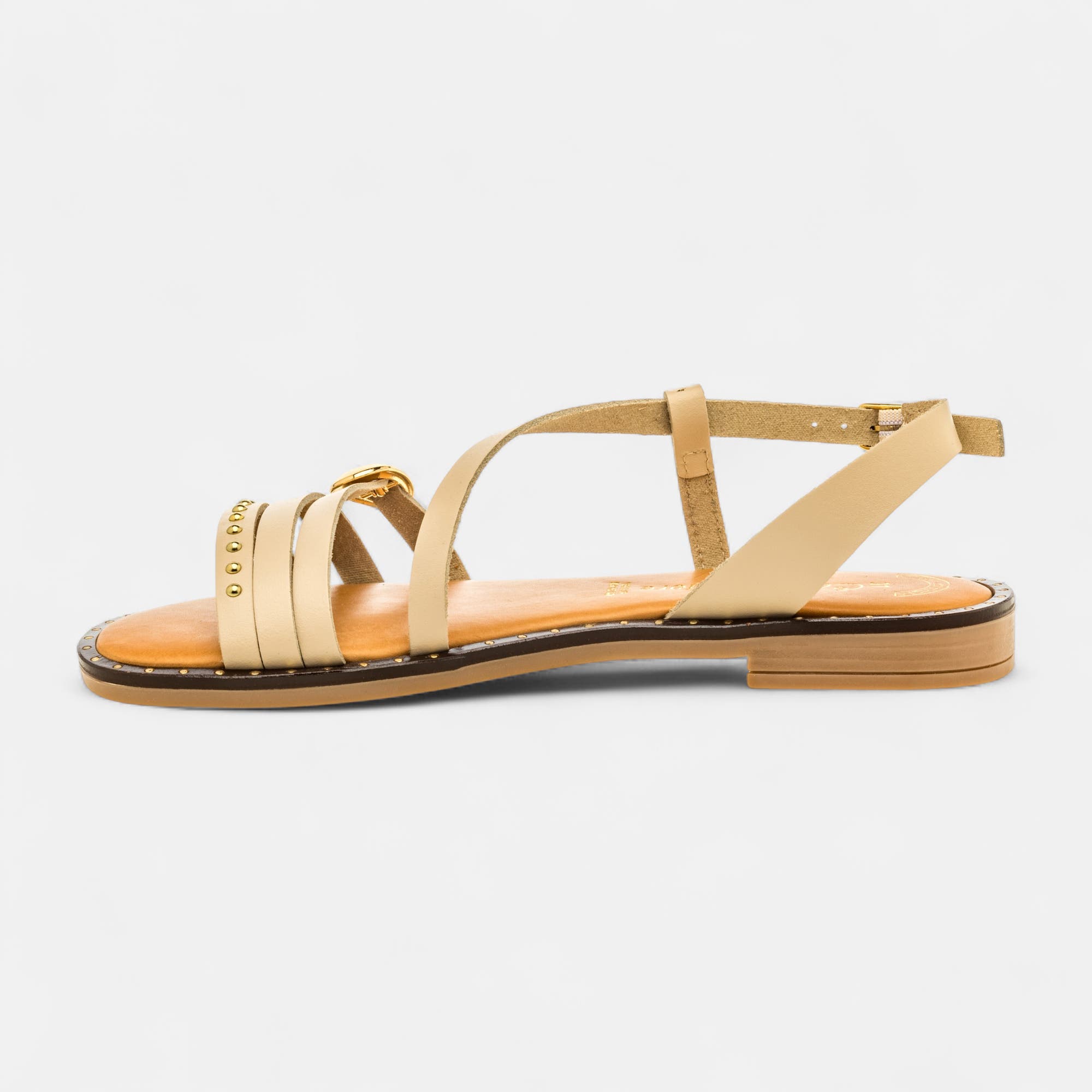 Nu-pieds Femme en cuir beige