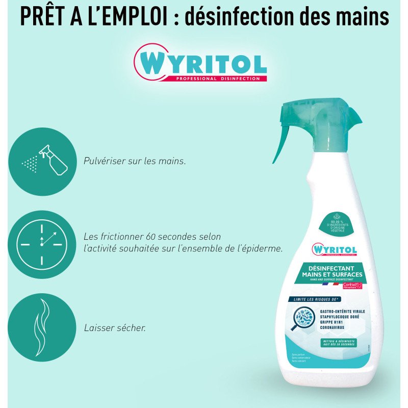 Désinfectant mains et surfaces Wyritol Professional Desinfection- Spray de 750 ml