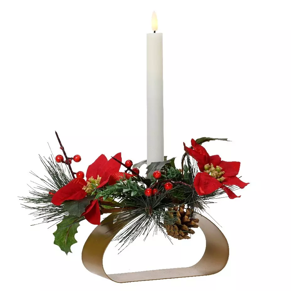Photophore avec bougie LED (H12 cm) Fleur de Noël Blanc chaud