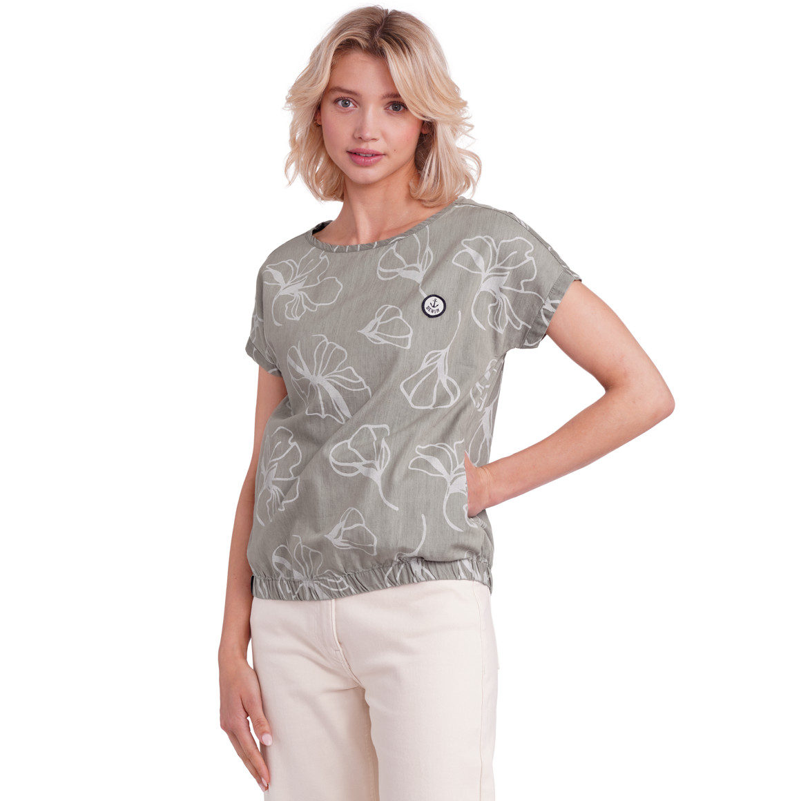 Gina Damen Bluse mit Stickerei hellgrau / weiss