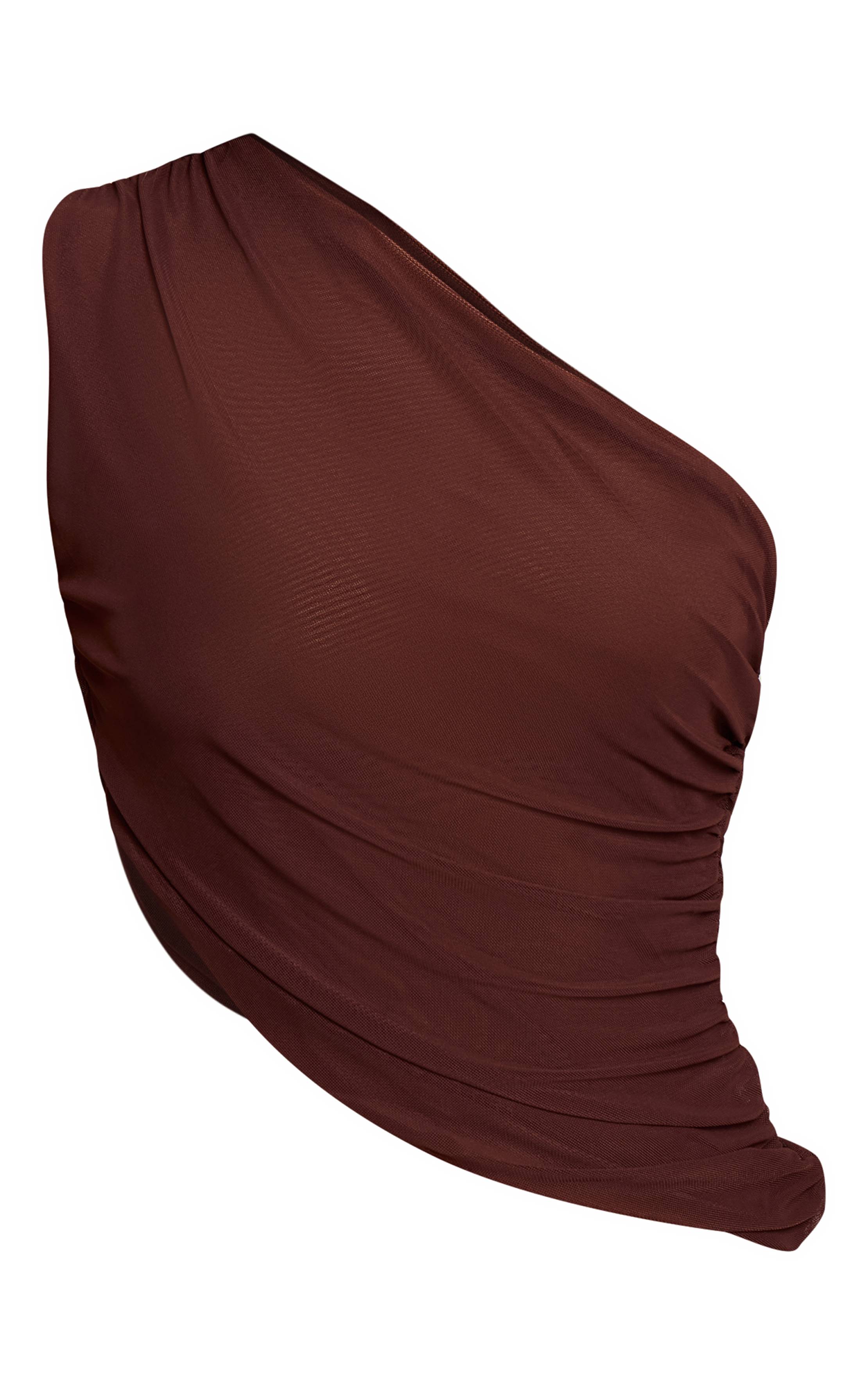 Chocolat Haut Asymétrique Imprimé En Mesh À Une Épaule