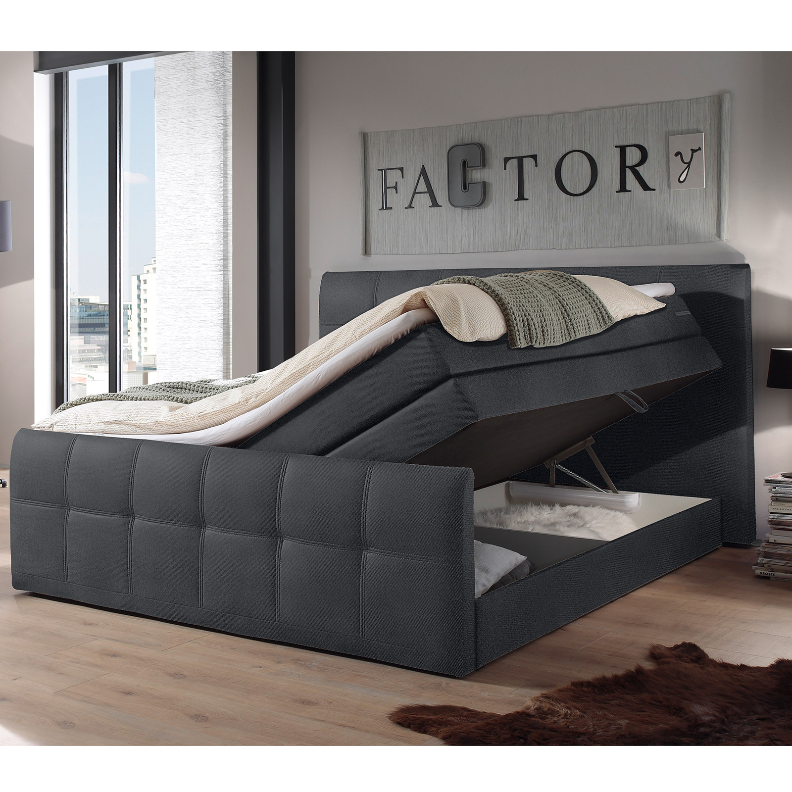 Boxspringbett - anthrazit - Taschenfederkern - H2 - 180x200 cm
