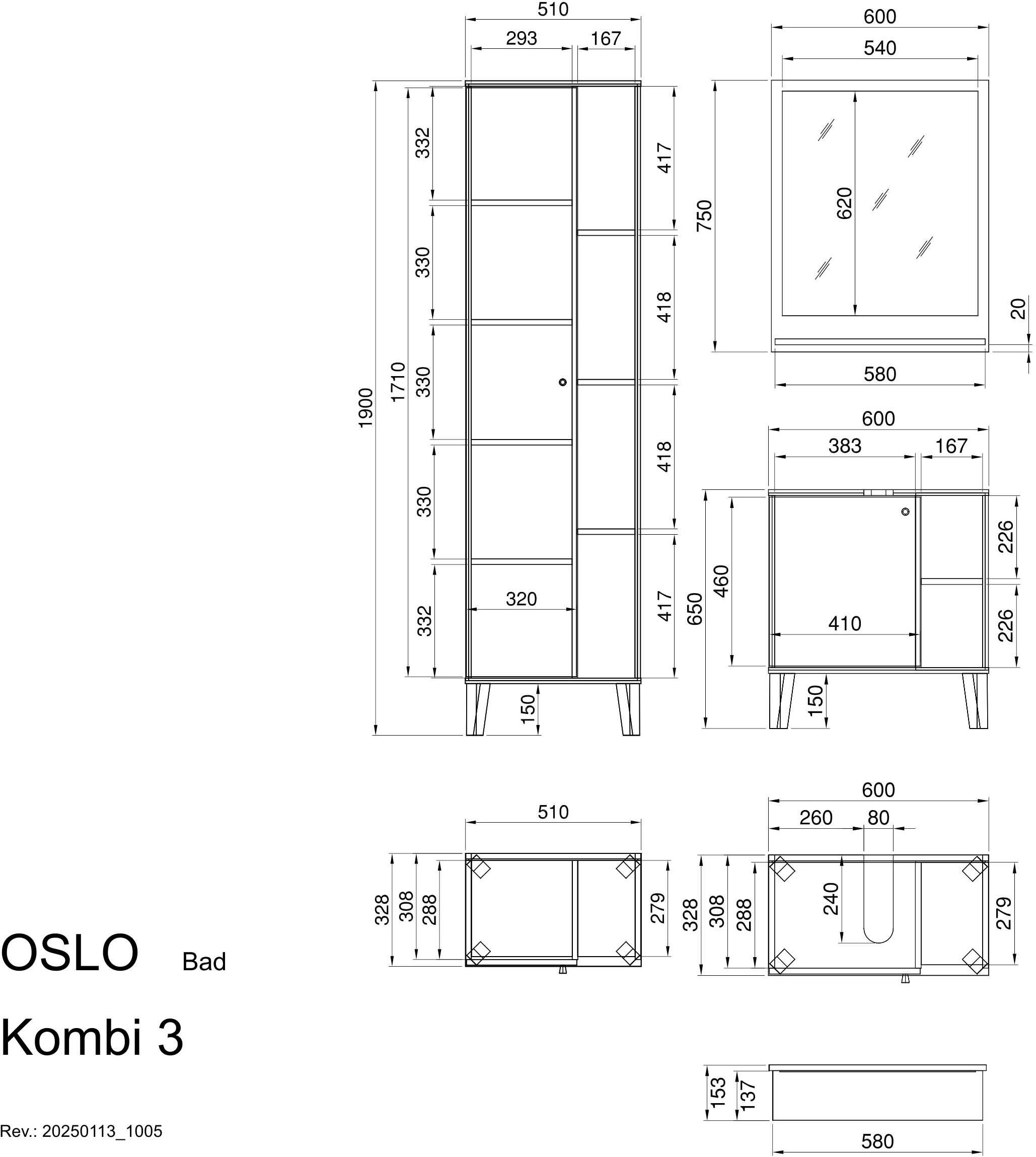 INOSIGN Badmöbel-Set »OSLO, Bad im skandinavischen Design« Set, 3 Stk. tlg.