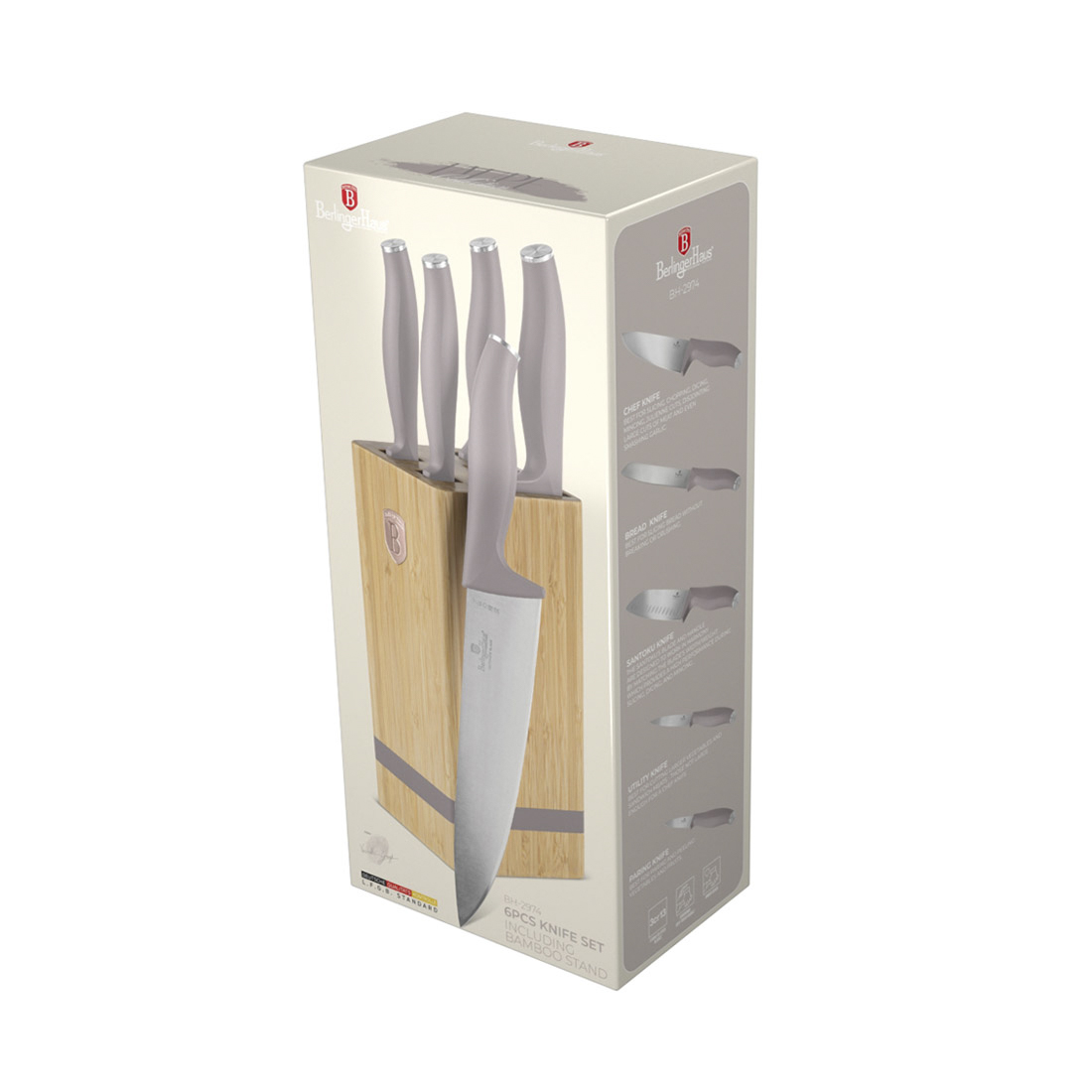 Berlinger Haus 6-teiliges Messer-Set mit Messerblock Taupe Collection