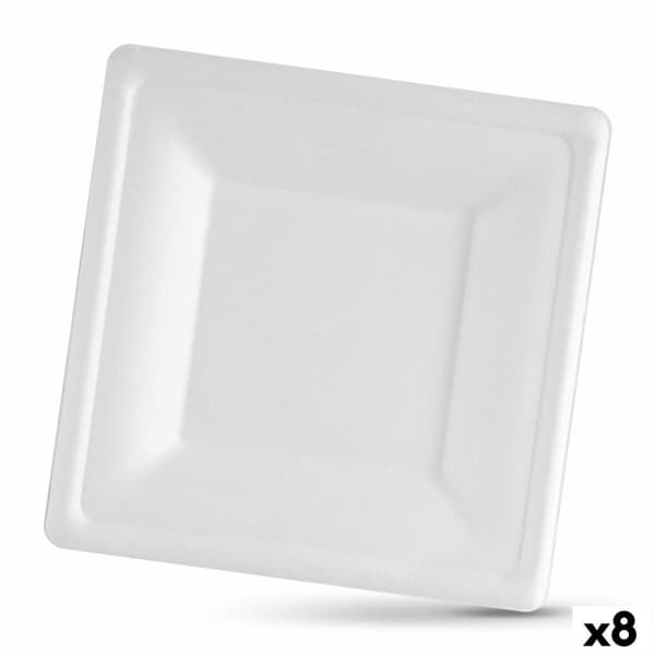 Platesett Algon Engangsbruk Hvit Sukkerrør Kvadrat 26 cm (8 enheter)