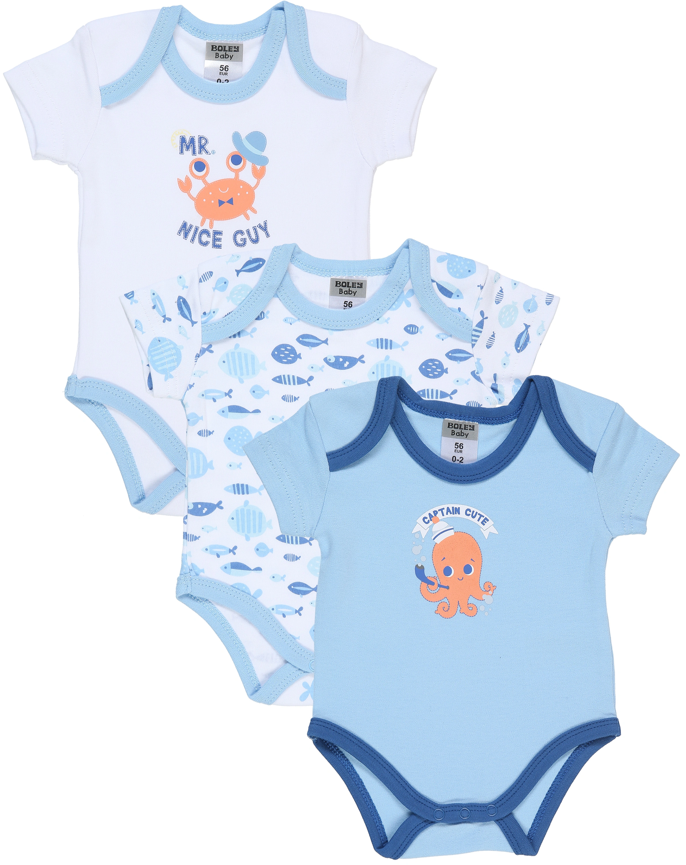 Kurzarm-Body MR. NICE GUY 3er-Pack in blau/weiß