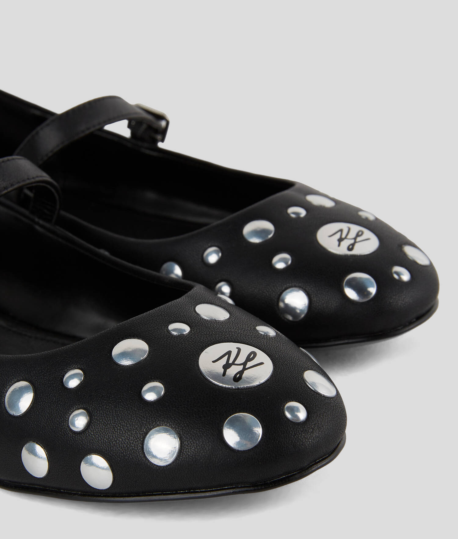 BALLERINES À CLOUS EFFET MIROIR KARO - Noir/Argent