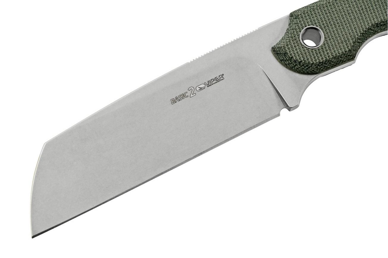 Viper Basic 2 VT4032CB D2 Sheepsfoot Stonewashed Black Canvas Micarta, vaststaand mes