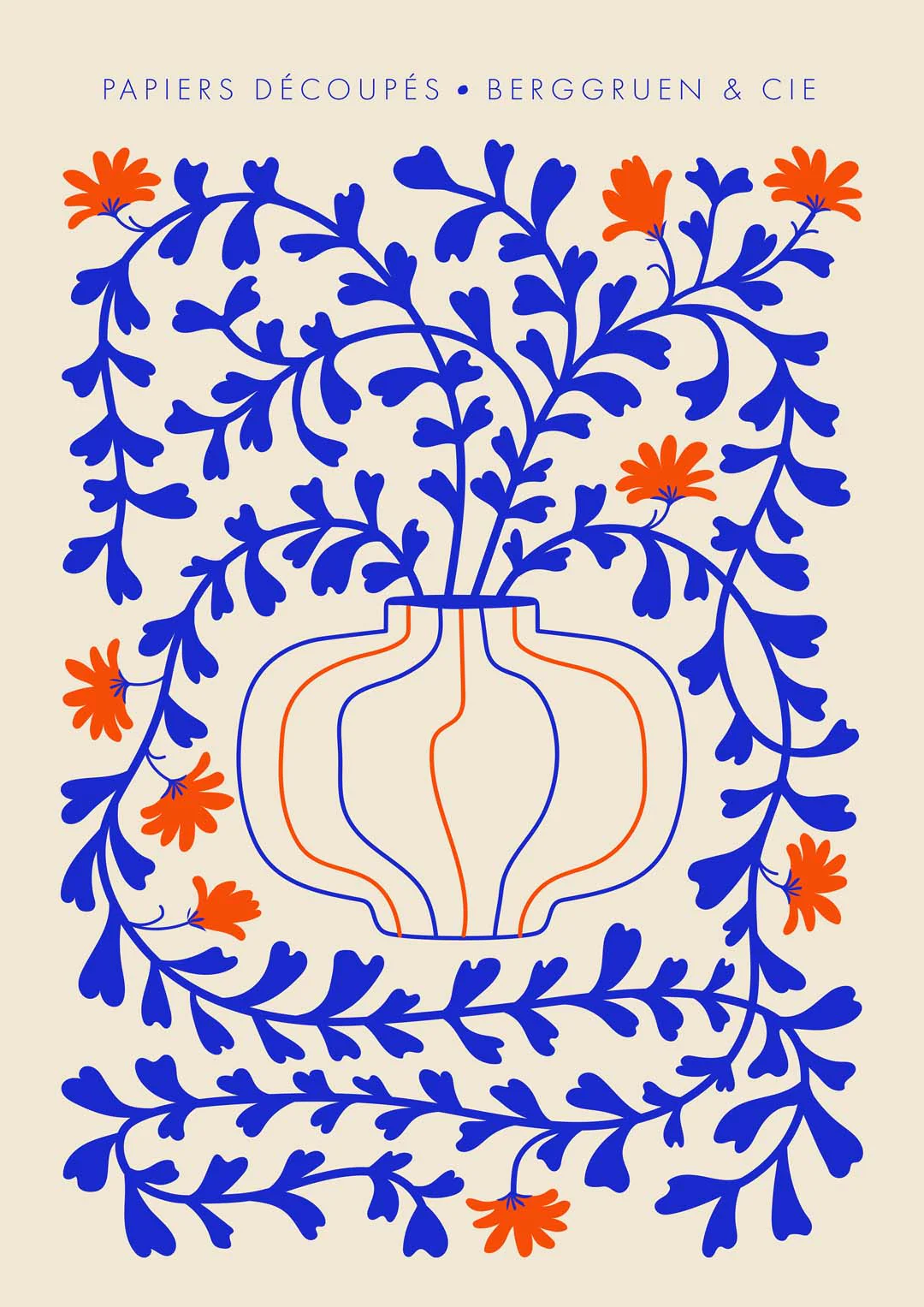 Blaue Ranken Orange Blumen Papiers Découpés Kunstausstellung