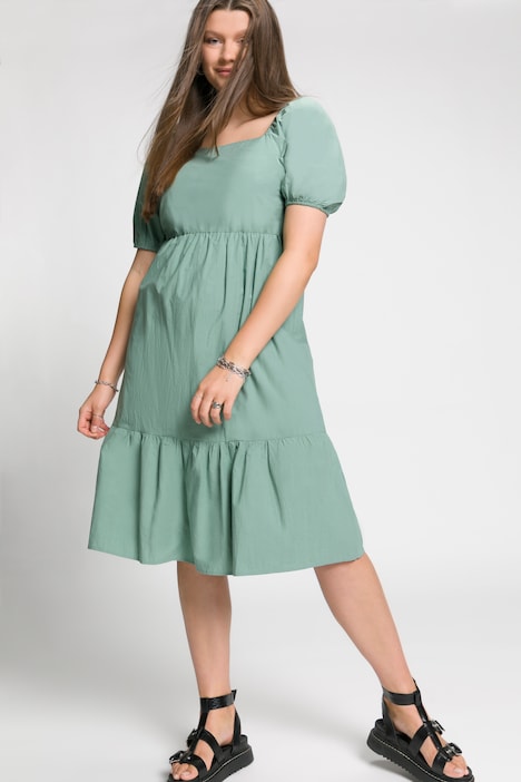Midikleid, A-Line, Carree-Ausschnitt, Volant, Halbarm