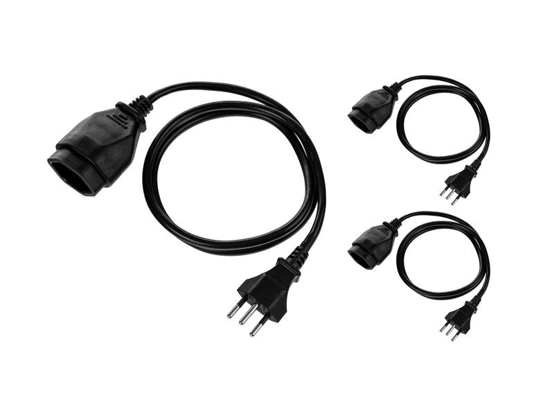 FURBER.power Verlängerungskabel T13-T12 1 m, 3 Stück Stromkabel H05 VV-F 3G1.00