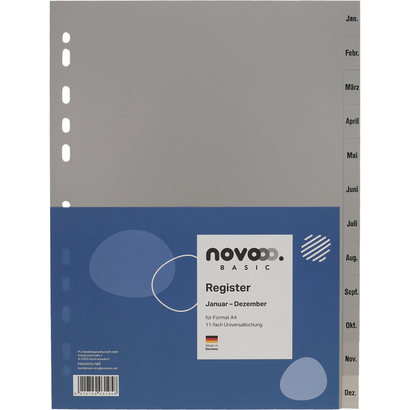 novooo Register Basic, grau, A4, Jan-Dez