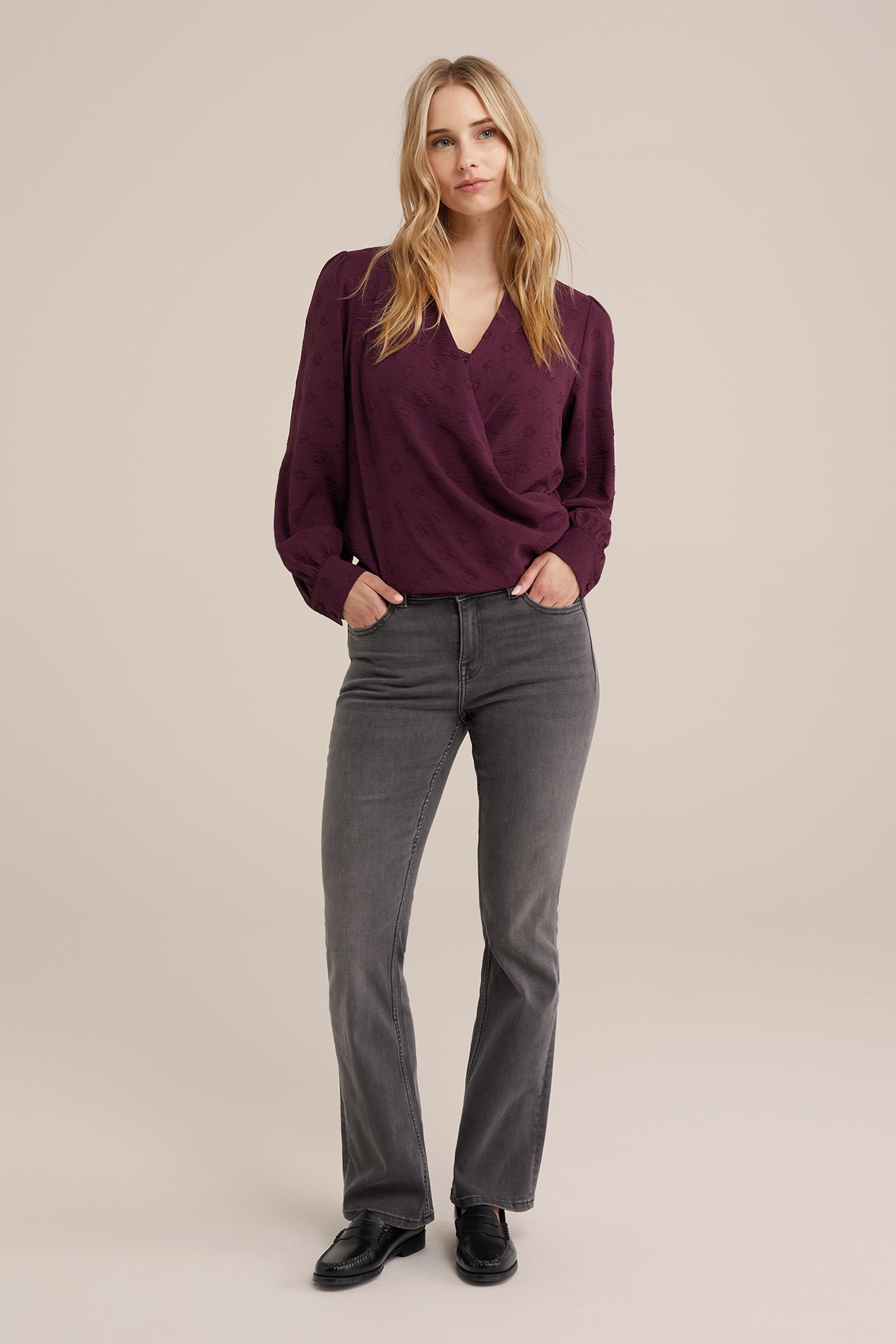 overslagblouse met dessin WE Fashion Donkerpaars