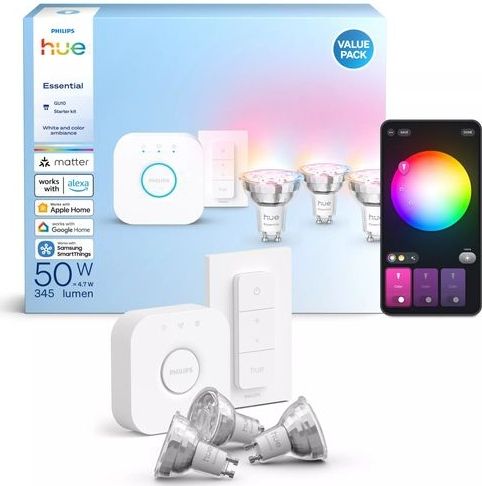 Philips - Hue Essential GU10 Starterkit - Slimme Lamp - Met Hue Bridge en Dimmer Switch