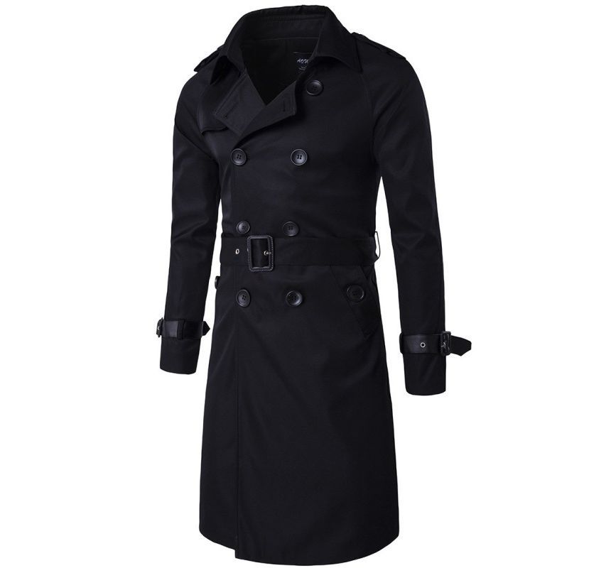 Aozora - Effen dubbelrijige midi-trenchcoat met riem