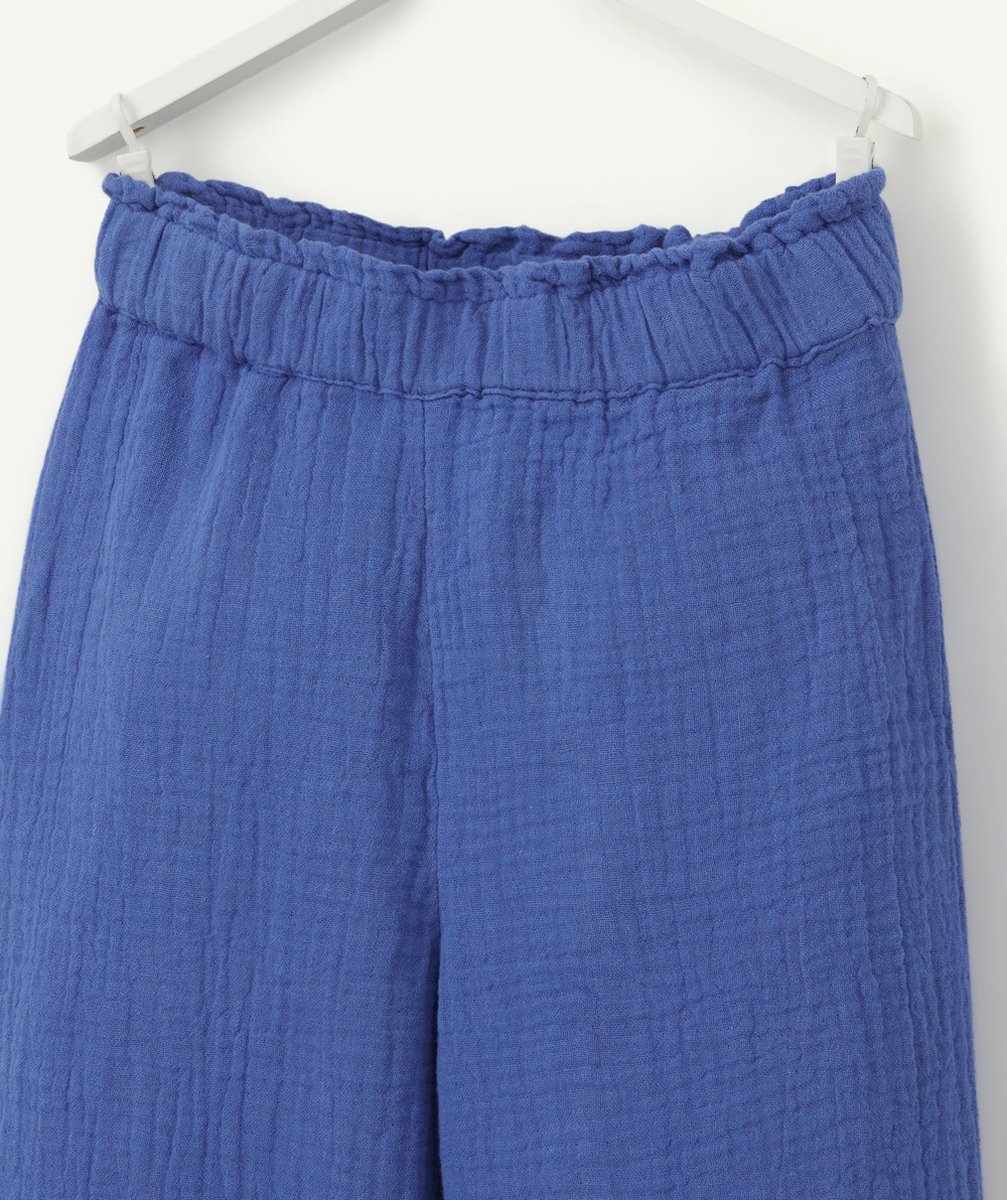 PANTALON FLUIDE ÉVOLUTIF BLEU EN GAZE DE COTON