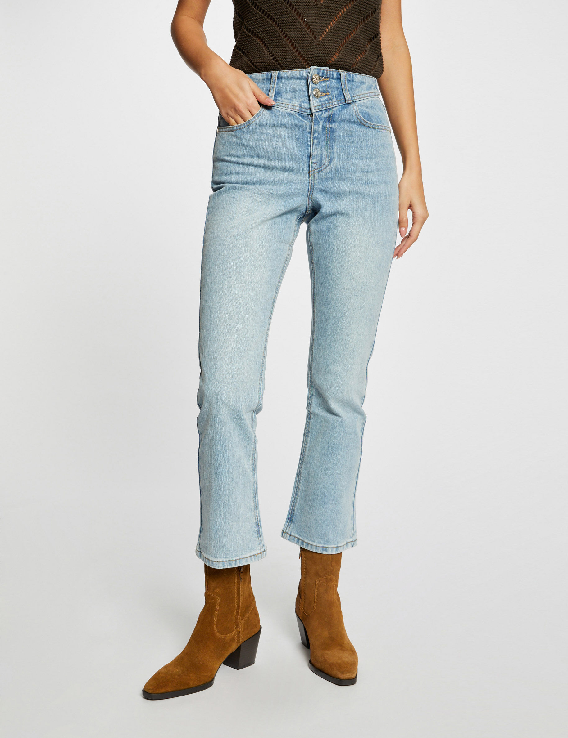 Jeans droit taille haute 7/8ème jean bleached femme - jean_bleached