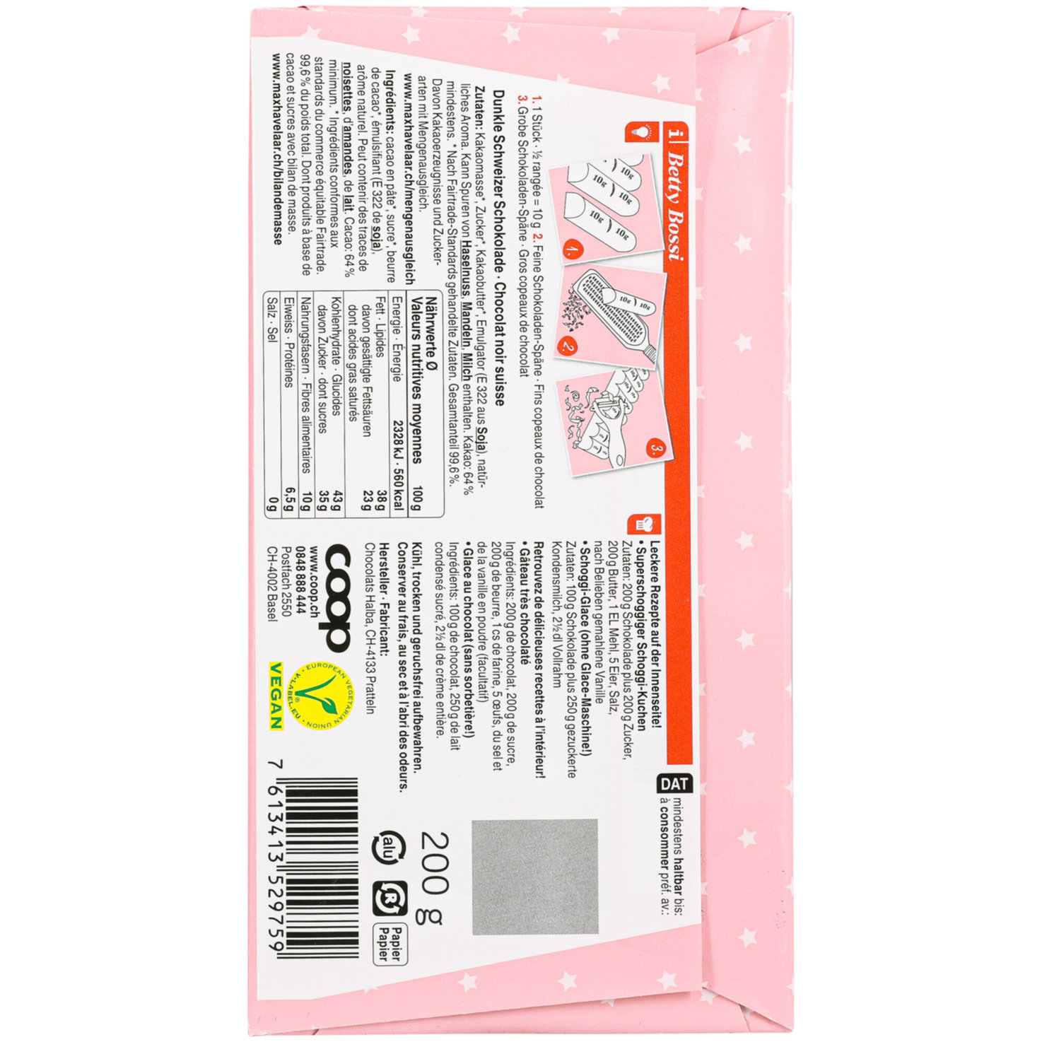 Betty Bossi Fairtrade Backschokolade vegan