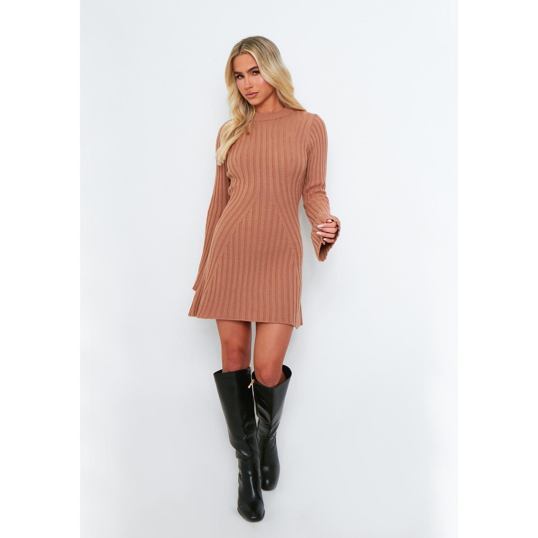 Missy Empire ME Rib Knit Flare Mini Dress Womens