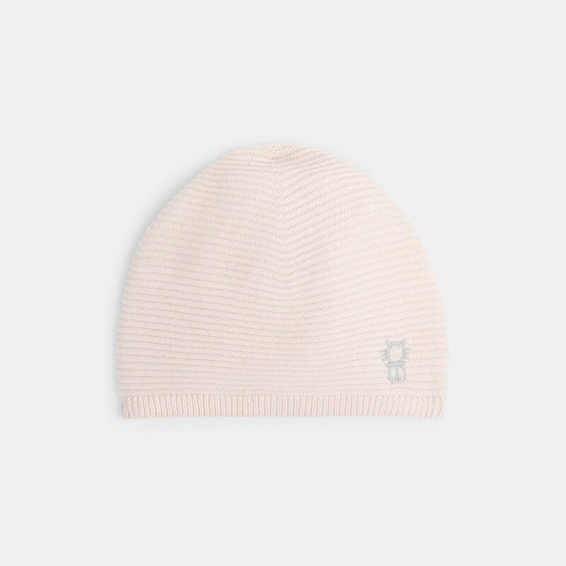 Bonnet maille côtelée rose naissance Rose
