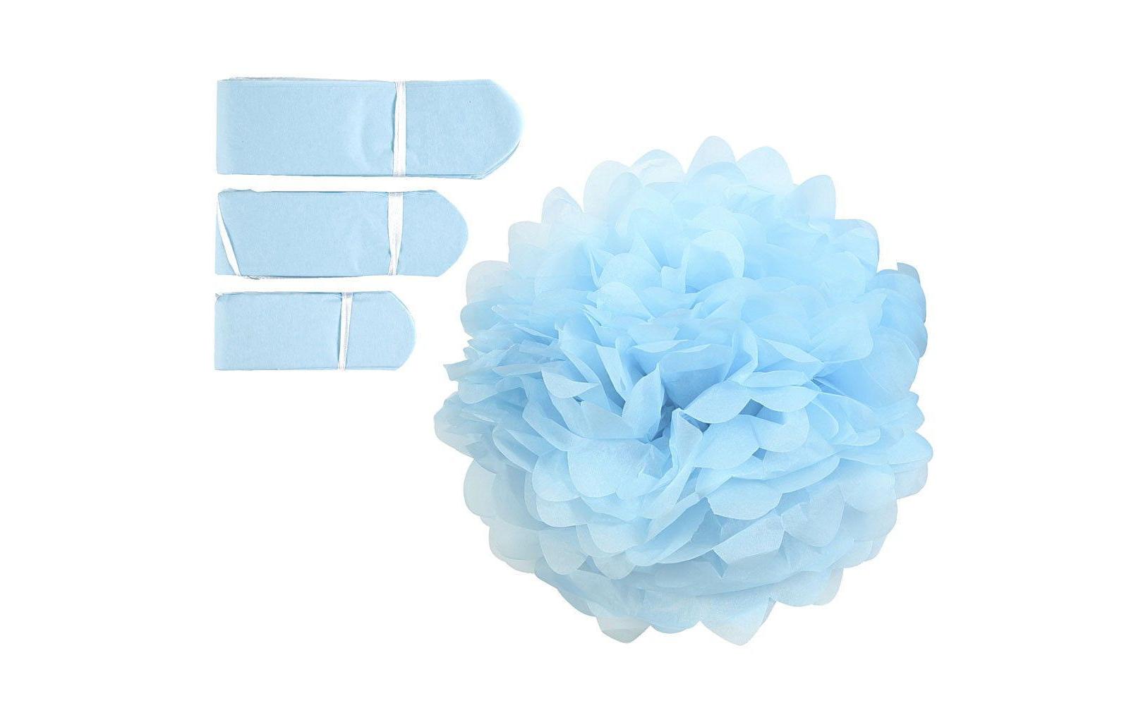 Pompons 20 + 24 + 30 cm 3 Stück, HellblauPapier-Pompons hellblau